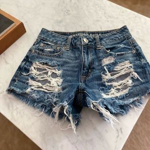 American Eagle - “destroyed” high-waisted shorts